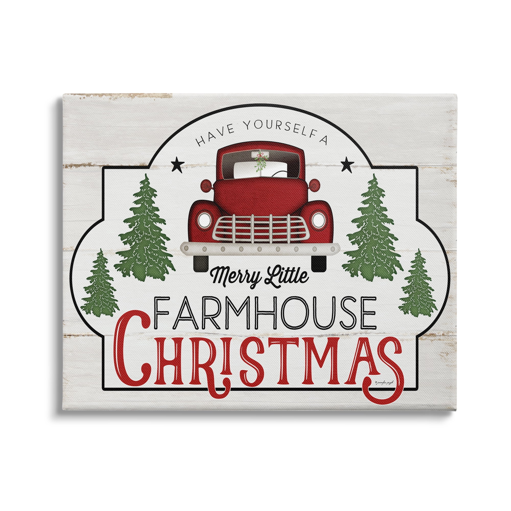 Stupell Indtries Merry Little Farmhoe Christmas Red Truck Tree Forest,20 x 16,Design by Jennifer Pugh