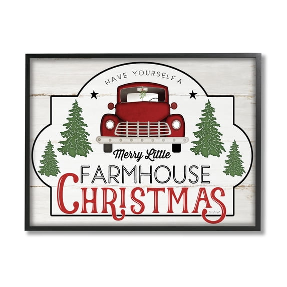 Stupell Indtries Merry Little Farmhoe Christmas Red Truck Tree Forest,20 x 16,Design by Jennifer Pugh
