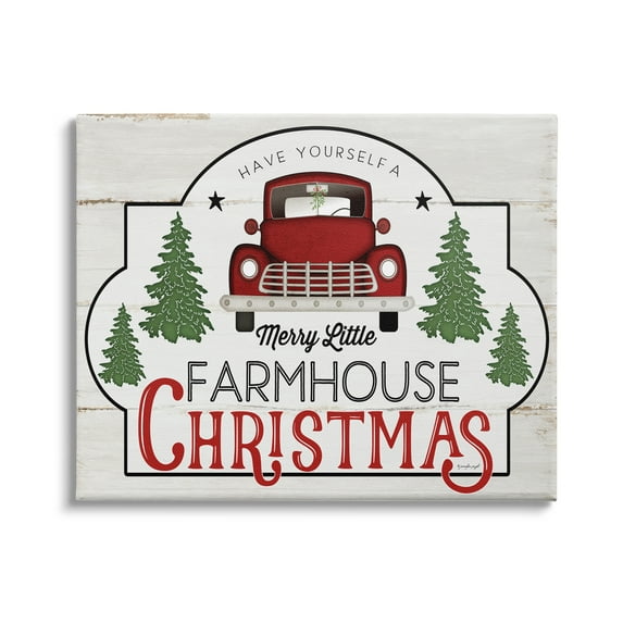 Stupell Indtries Merry Little Farmhoe Christmas Red Truck Tree Forest,48 x 36,Design by Jennifer Pugh