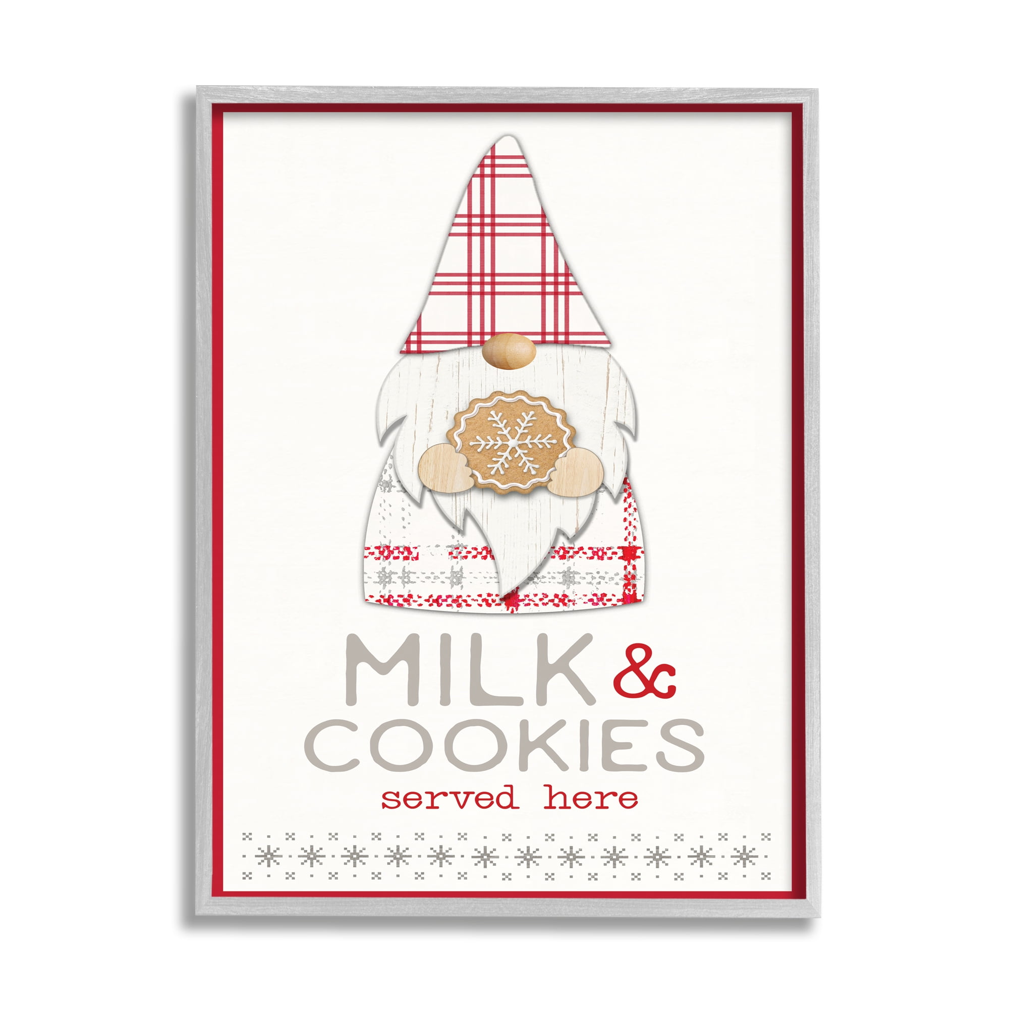 Stupell Indtries Milk and Cookies Phrase Christmas Plaid Gnome 11 in x 14 in Framed Painting Art Prints, by Stupell Home Décor