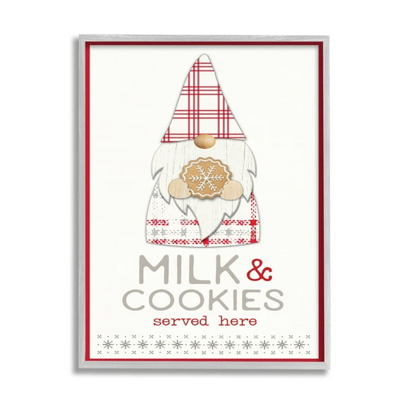 Stupell Indtries Milk and Cookies Phrase Christmas Plaid Gnome 11 in x 14 in Framed Painting Art Prints, by Stupell Home Décor