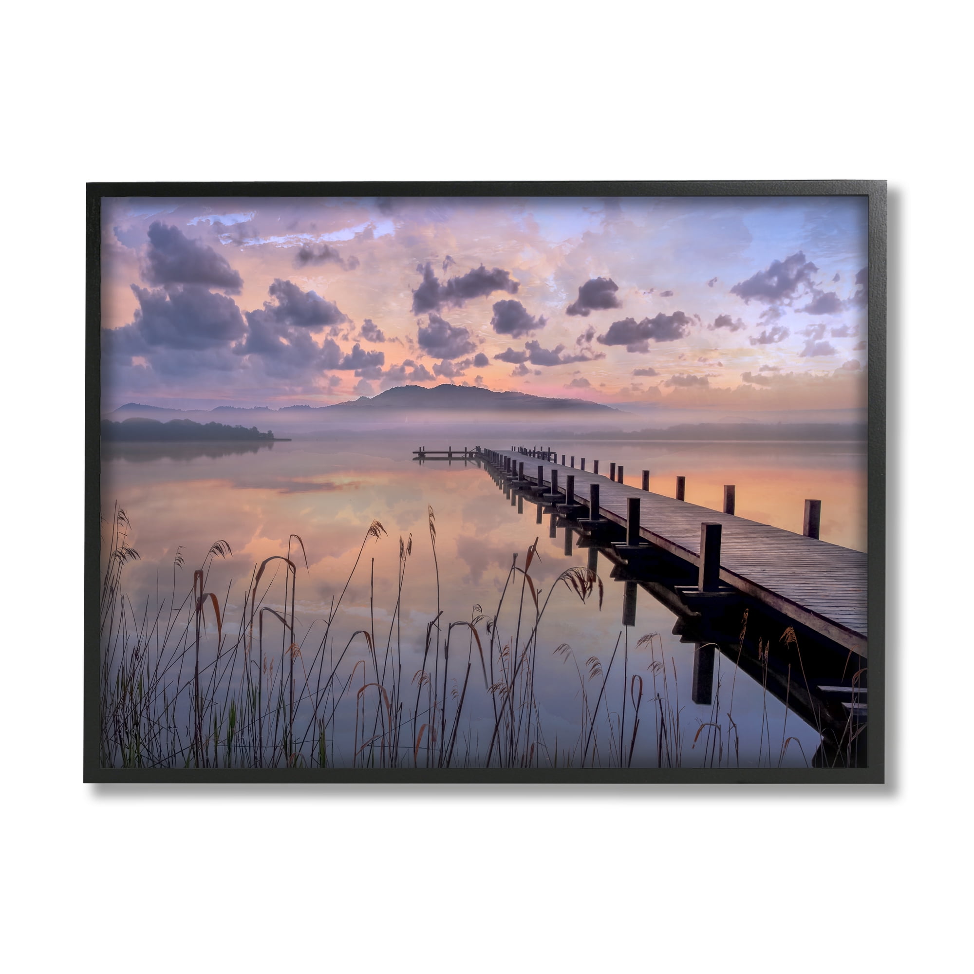 Stupell Indtries Misty Lake Dock Landscape Summer Sunset Tall Grass,14 x 11,Design by Mike Calascibetta
