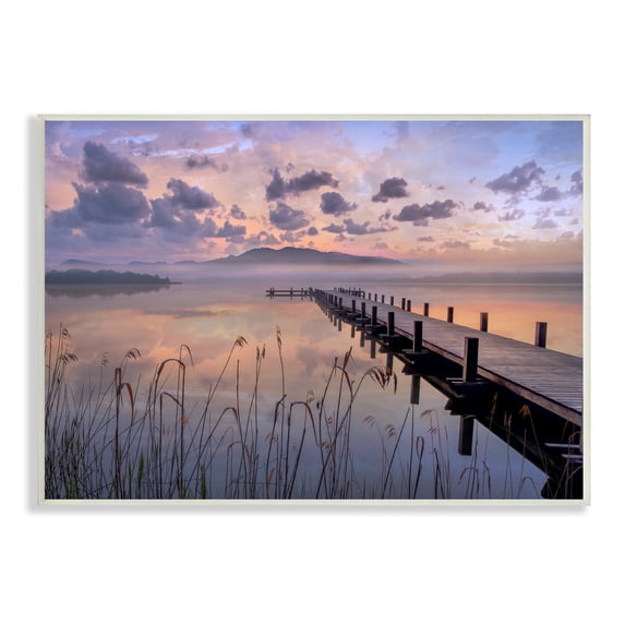 Stupell Indtries Misty Lake Dock Landscape Summer Sunset Tall Grass,19 x 13,Design by Mike Calascibetta