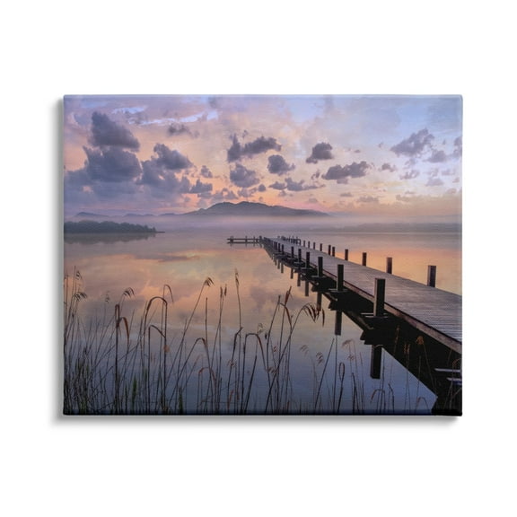 Stupell Indtries Misty Lake Dock Landscape Summer Sunset Tall Grass,20 x 16,Design by Mike Calascibetta