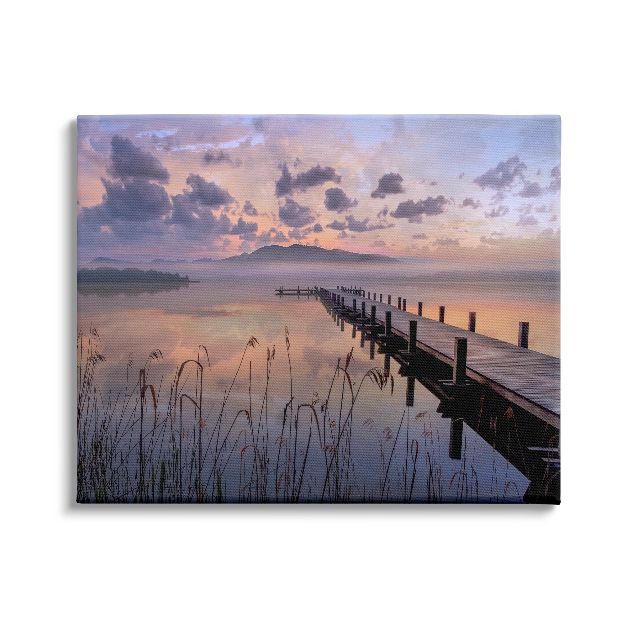 Stupell Indtries Misty Lake Dock Landscape Summer Sunset Tall Grass,40 x 30,Design by Mike Calascibetta