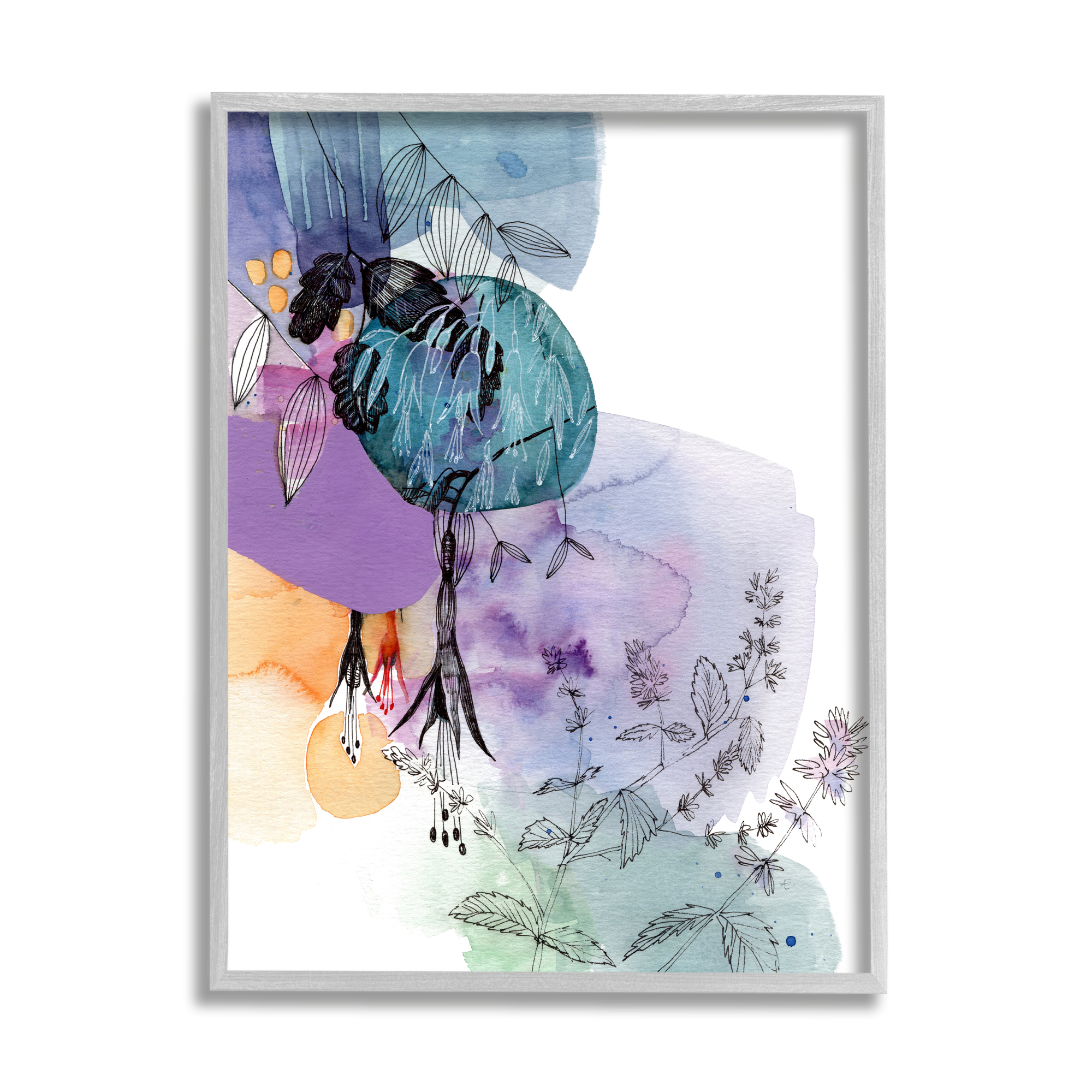 Stupell Indtries Modern Tropical Forest Flowers Sketch Abstract Watercolor Shapes,16 x 20,Design by Verbrugge Watercolor