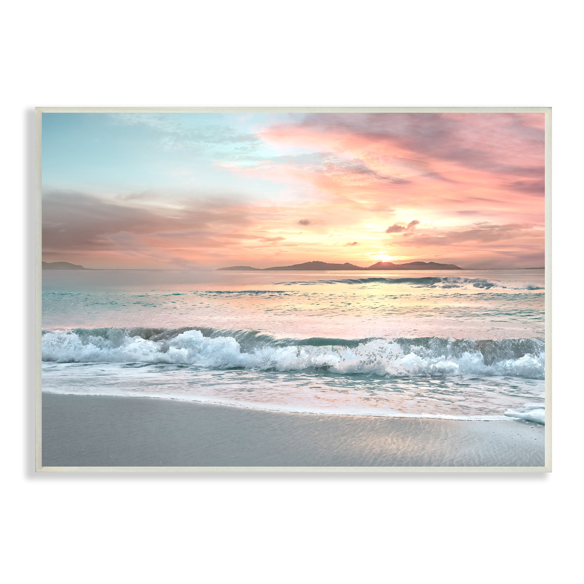 Stupell Indtries Morning Sunrise Beach Landscape Distant Mountains Rolling Tide,19 x 13,Design by Mike Calascibetta