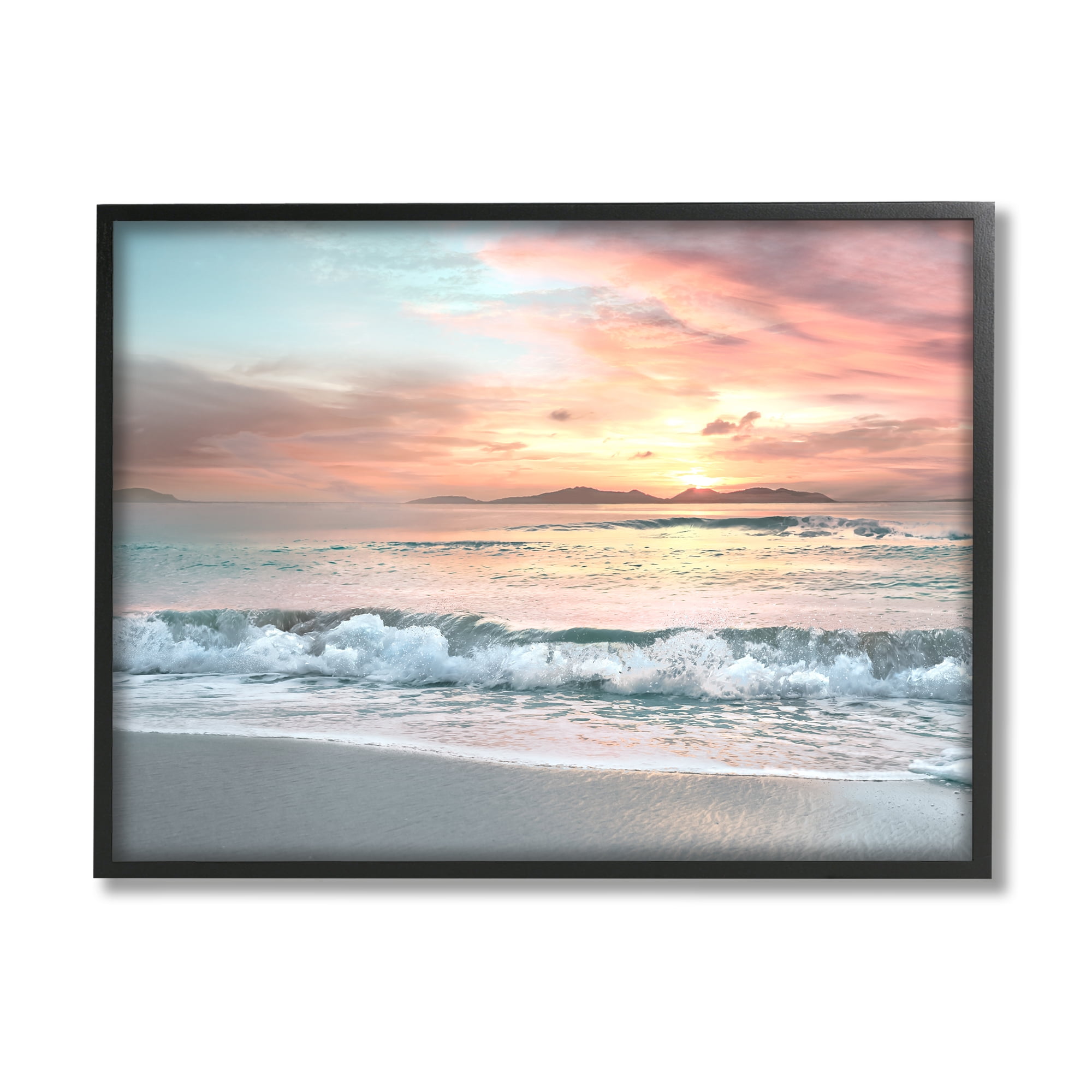 Stupell Indtries Morning Sunrise Beach Landscape Distant Mountains Rolling Tide,20 x 16,Design by Mike Calascibetta