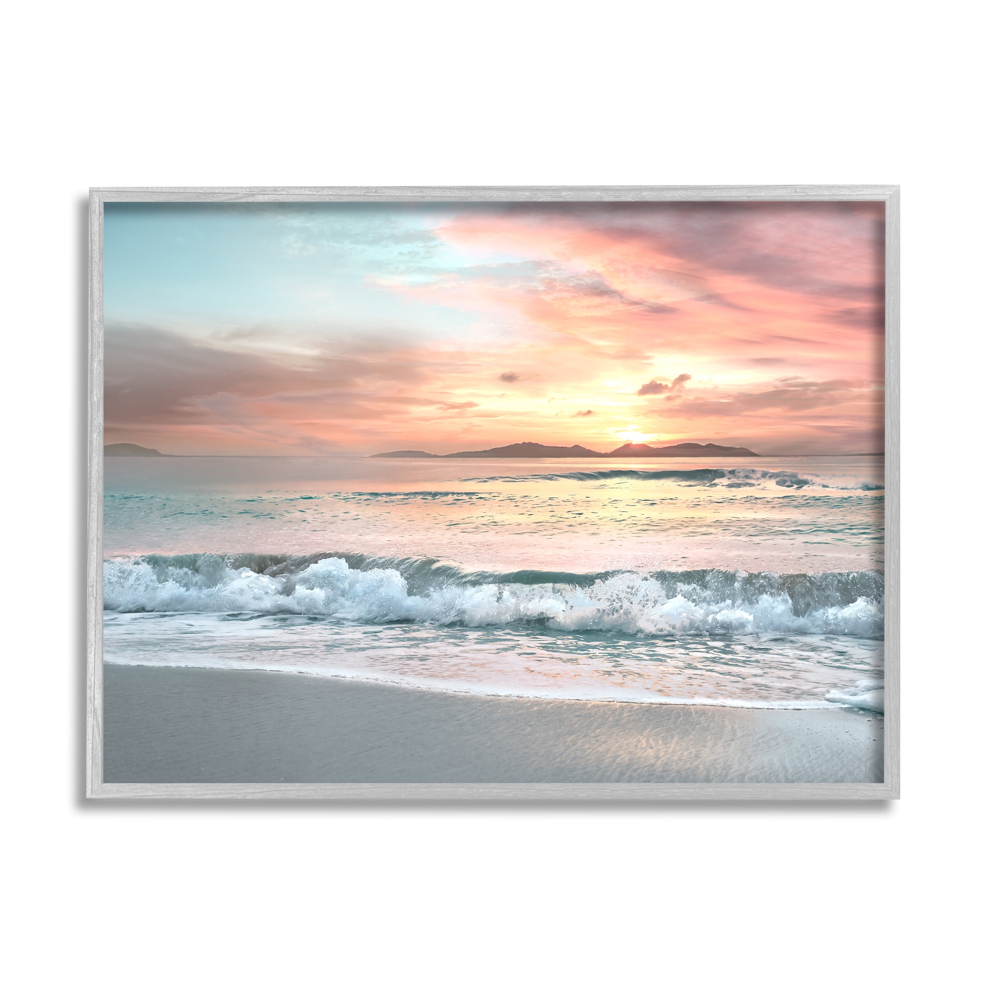 Stupell Indtries Morning Sunrise Beach Landscape Distant Mountains Rolling Tide,30 x 24,Design by Mike Calascibetta