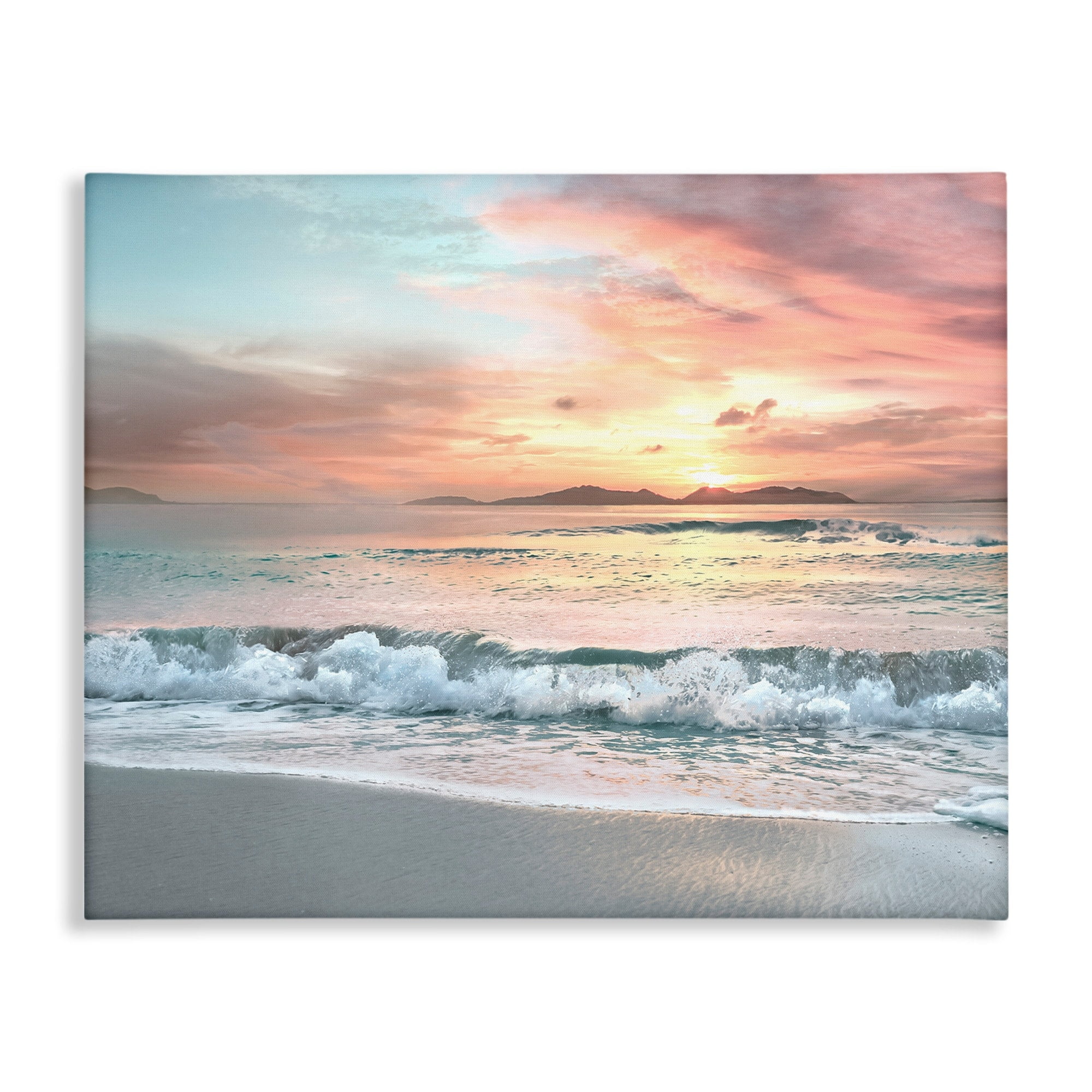 Stupell Indtries Morning Sunrise Beach Landscape Distant Mountains Rolling Tide,48 x 36,Design by Mike Calascibetta