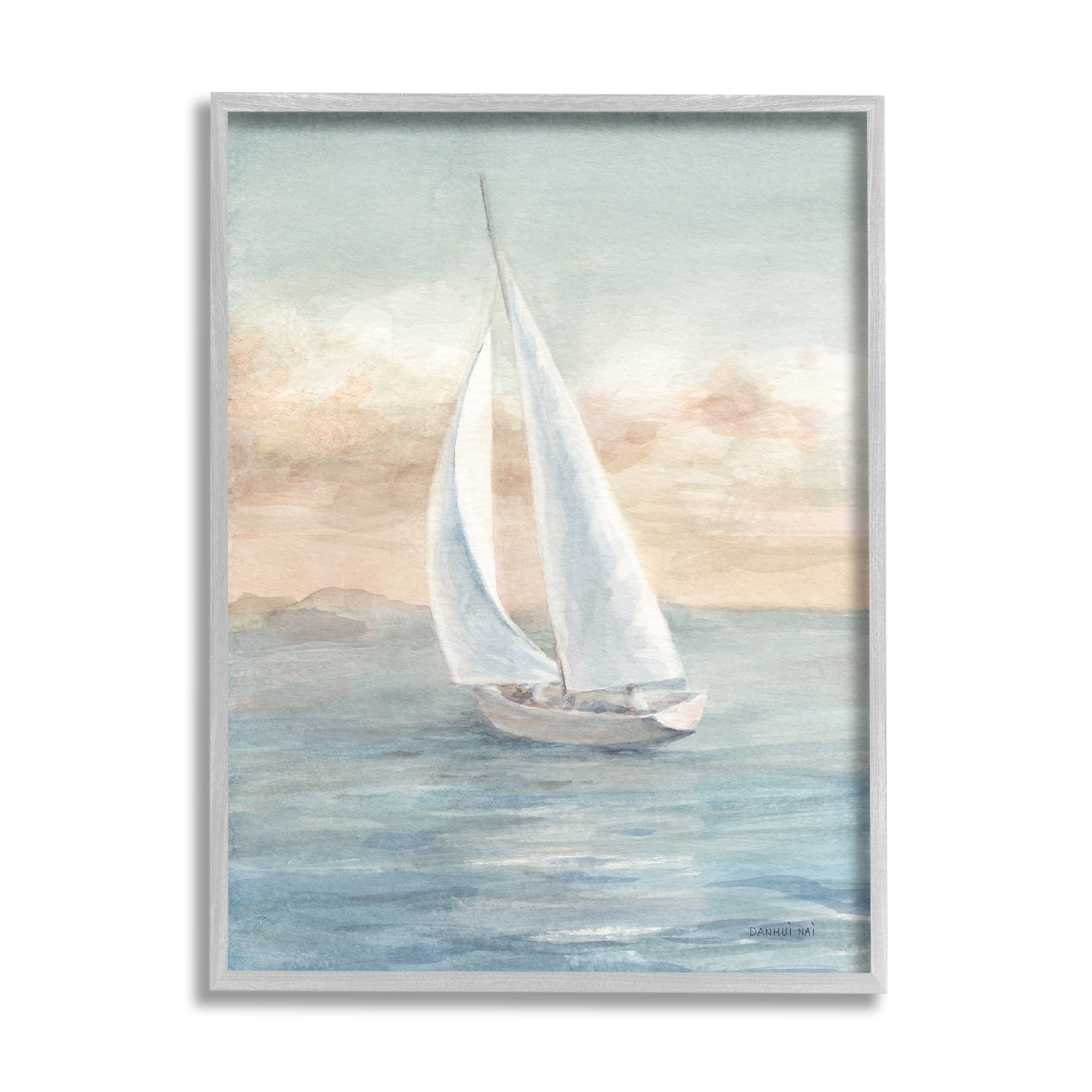 Stupell Indtries Morning Sunrise Sailboat Soft Pink Contemporary Ocean Sky,11 x 14,Design by Danhui Nai