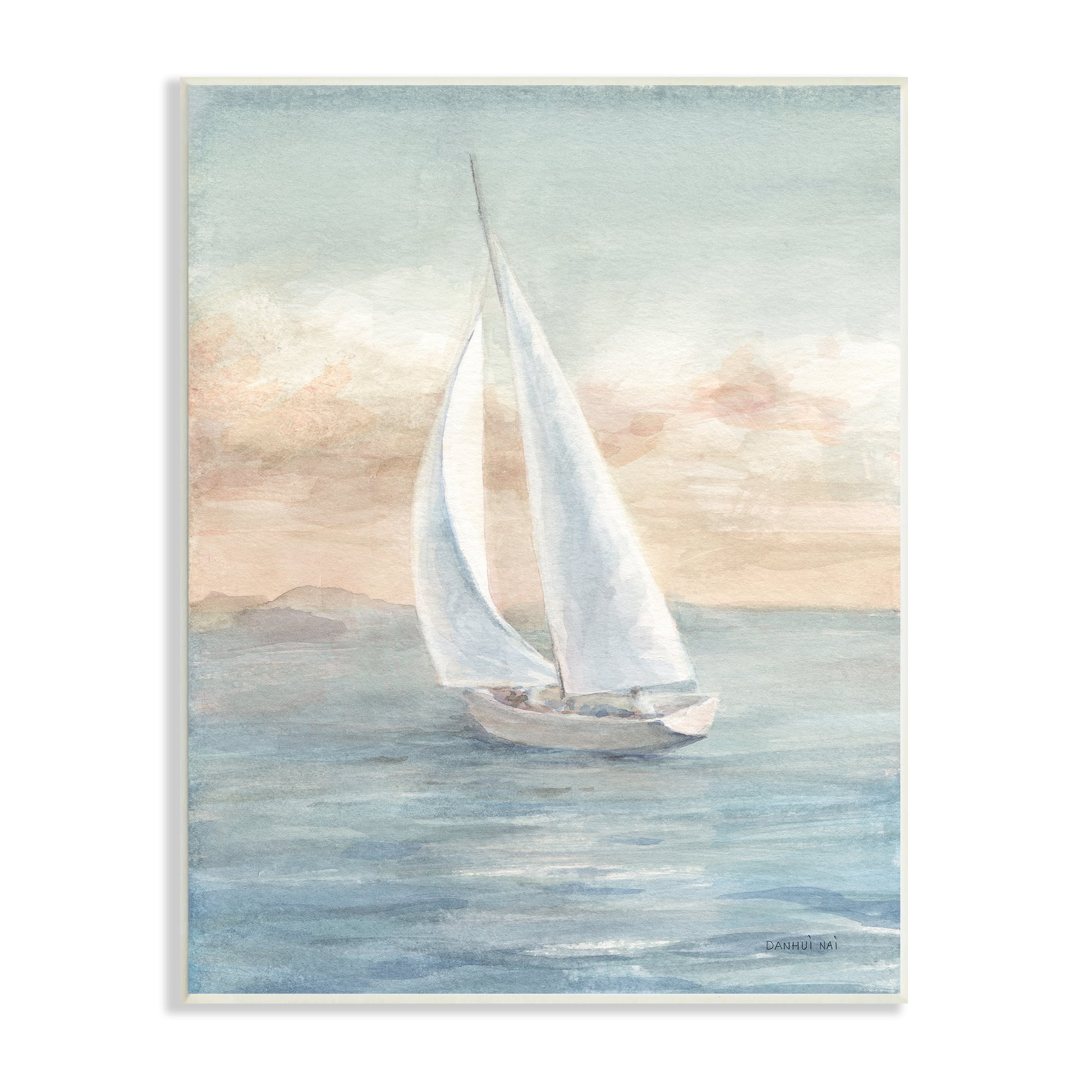 Stupell Indtries Morning Sunrise Sailboat Soft Pink Contemporary Ocean Sky,13 x 19,Design by Danhui Nai
