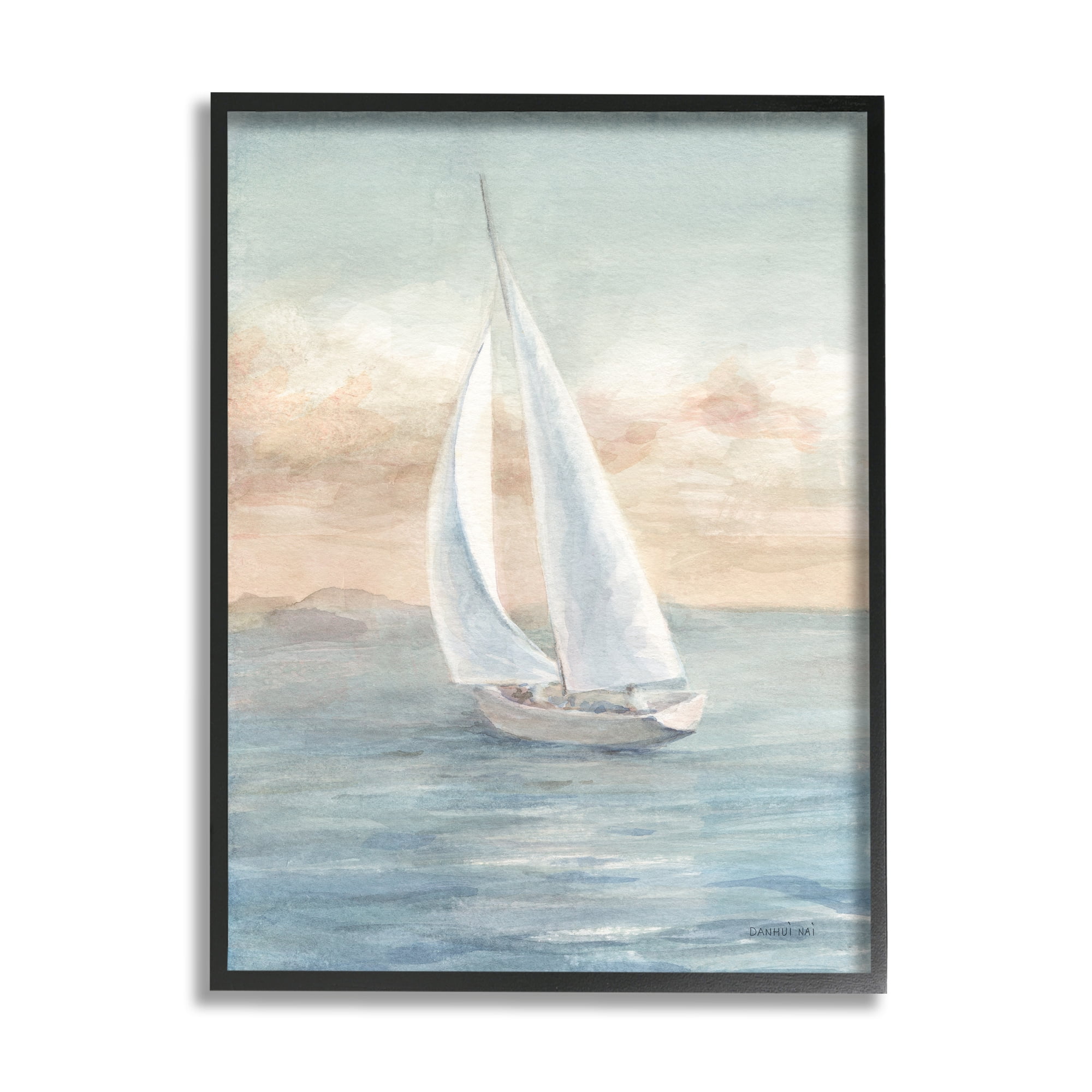 Stupell Indtries Morning Sunrise Sailboat Soft Pink Contemporary Ocean Sky,16 x 20,Design by Danhui Nai