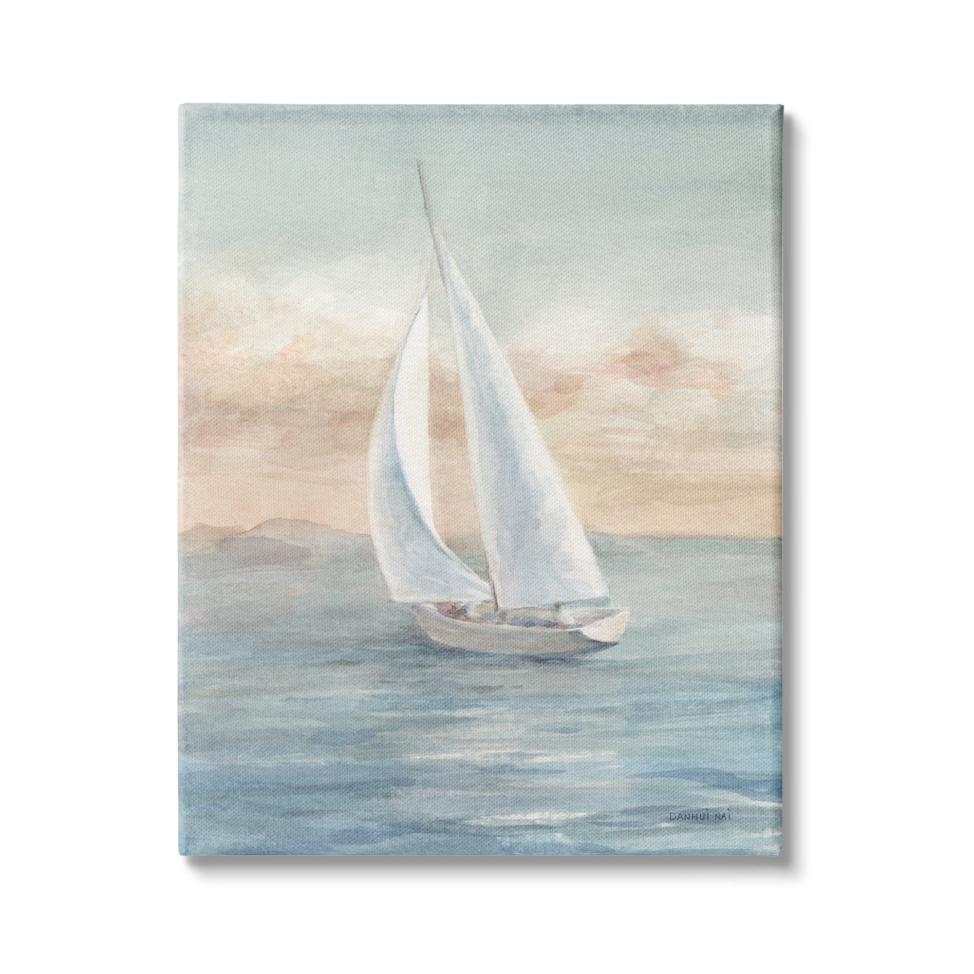 Stupell Indtries Morning Sunrise Sailboat Soft Pink Contemporary Ocean Sky,16 x 20,Design by Danhui Nai