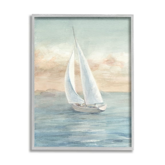 Stupell Indtries Morning Sunrise Sailboat Soft Pink Contemporary Ocean Sky,16 x 20,Design by Danhui Nai