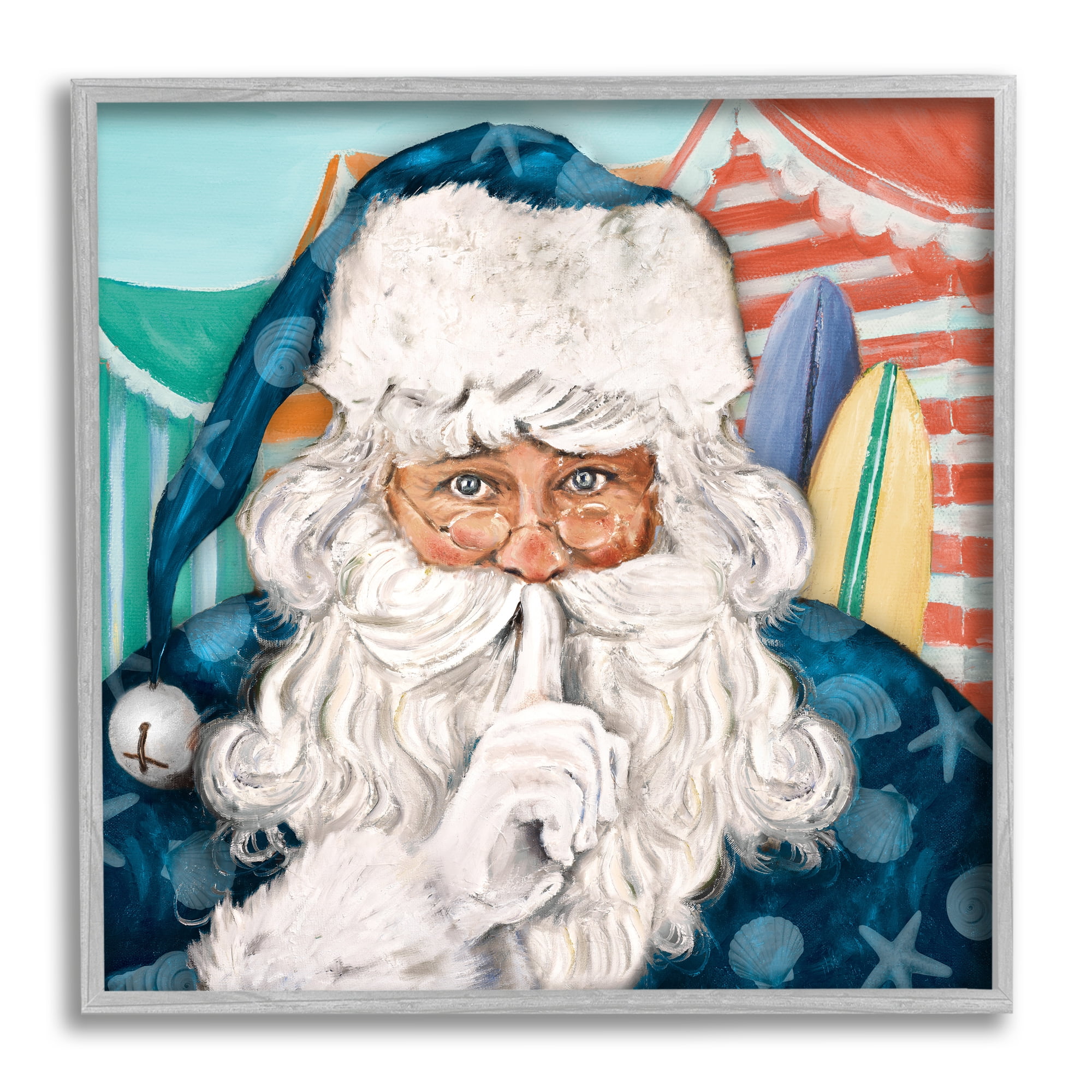 Stupell Indtries Nautical Santa Cla Quiet Hand Gesture Beach Tents,24 x 24,Design by Patricia Pinto