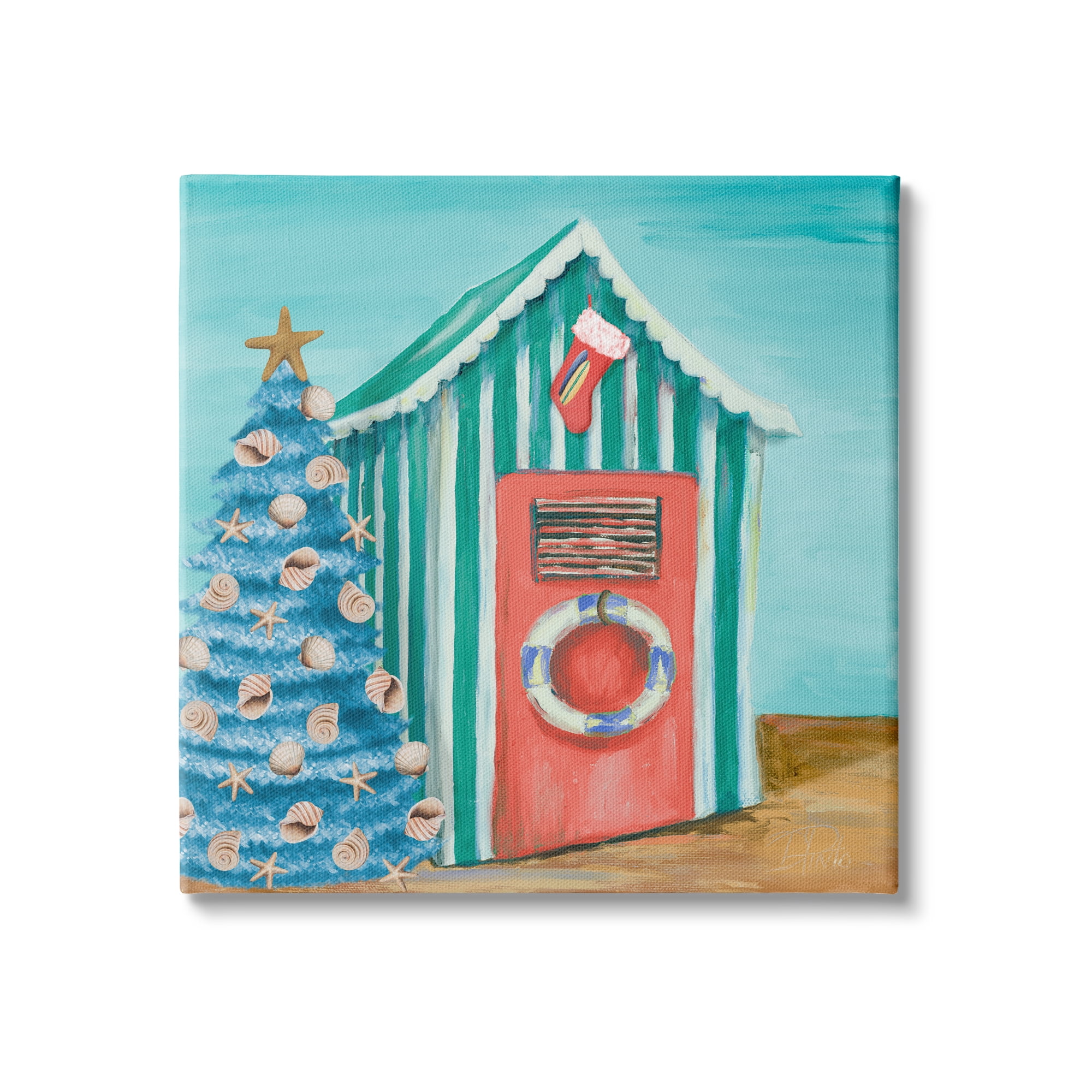 Stupell Indtries Nautical Shell Blue Christmas Tree Striped Beach Tent,17 x 17,Design by Patricia Pinto