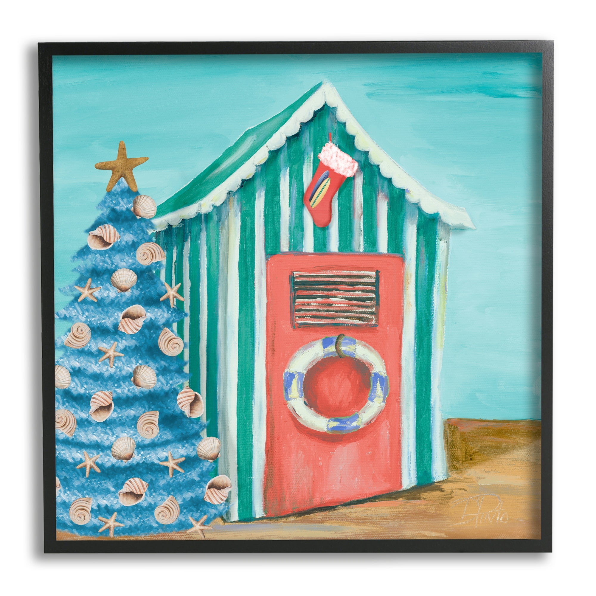 Stupell Indtries Nautical Shell Blue Christmas Tree Striped Beach Tent,17 x 30,Design by Patricia Pinto