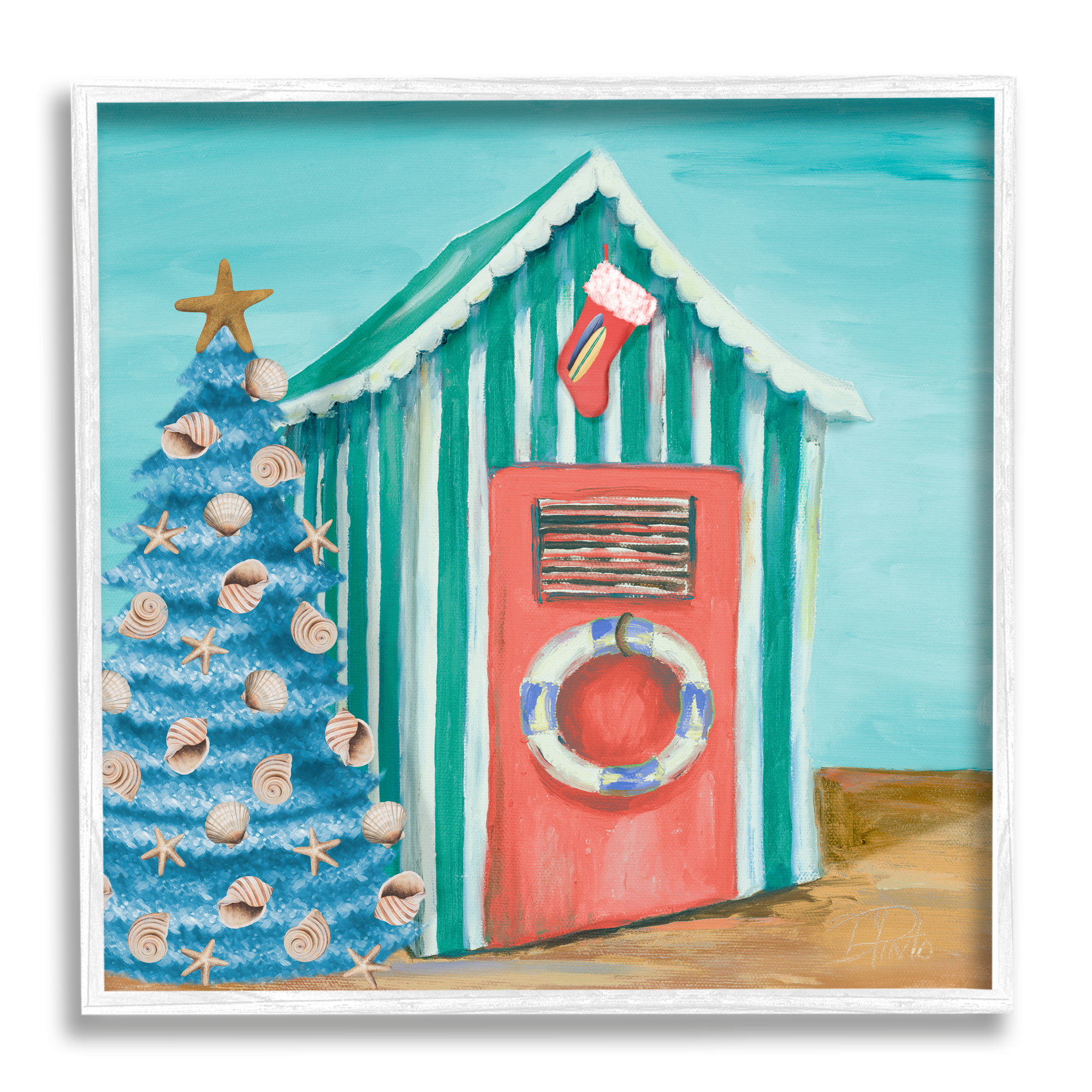 Stupell Indtries Nautical Shell Blue Christmas Tree Striped Beach Tent,24 x 24,Design by Patricia Pinto