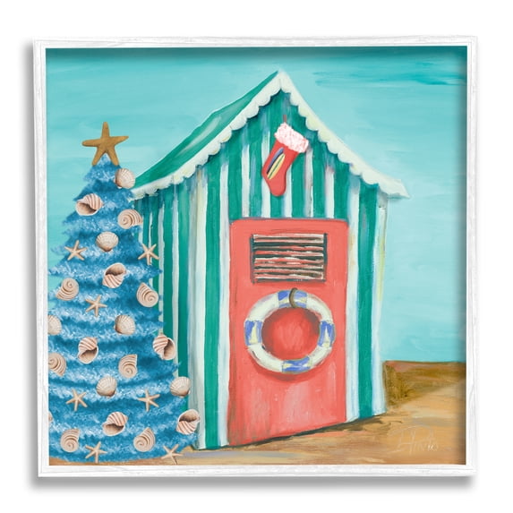 Stupell Indtries Nautical Shell Blue Christmas Tree Striped Beach Tent,24 x 24,Design by Patricia Pinto