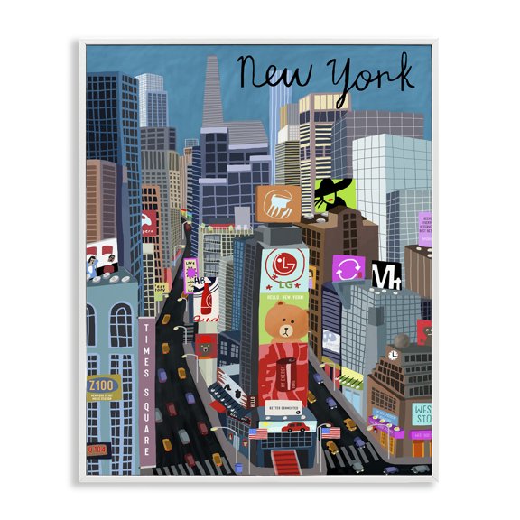 Stupell Industries Modern New York Cityscape Time Square Urban Landmarks White Framed Giclee Art, 11 x 14, by Carla Daly