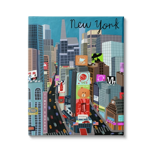 Stupell Indtries New York Cityscape Time Square Urban Landmarks,16 x 20,Design by Carla Daly