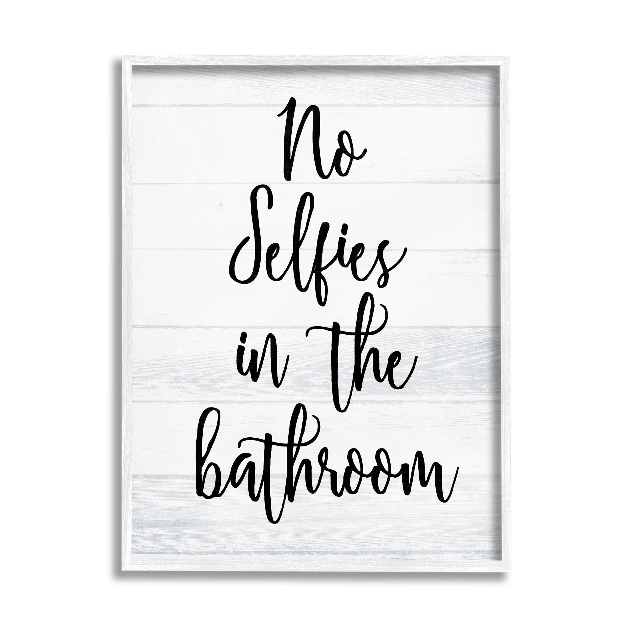 Stupell Indtries No Selfies in Bathroom Phrase Rtic Plank Pattern,11 x 14,Design by Milli Villa