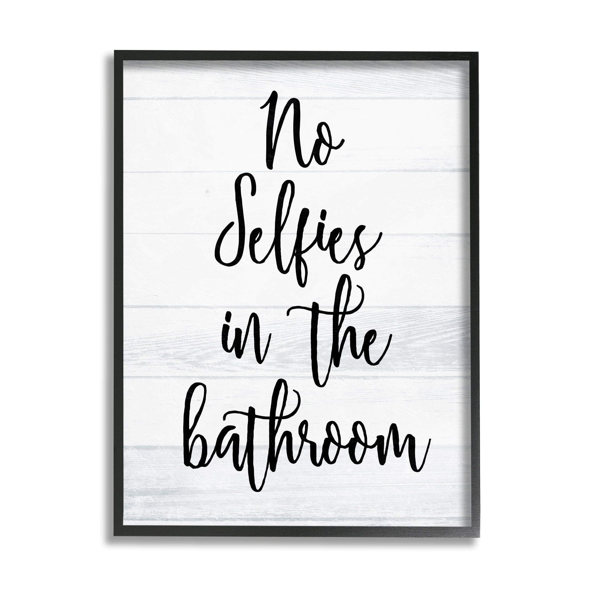 Stupell Indtries No Selfies in Bathroom Phrase Rtic Plank Pattern,16 x 20,Design by Milli Villa