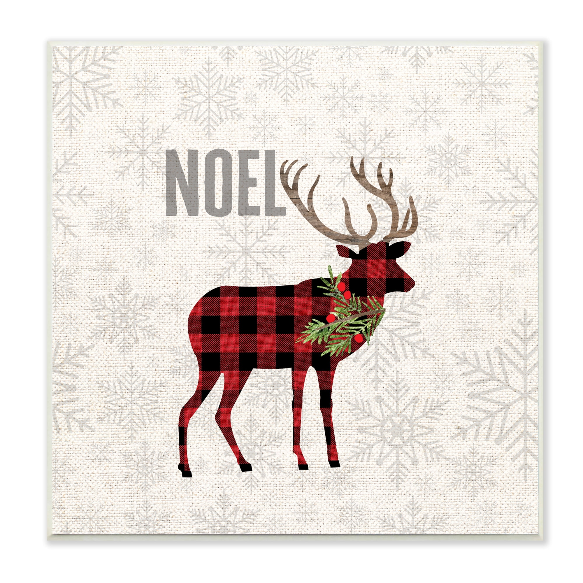 Stupell Industries Noel Phrase Patchwork Reindeer Christmas Snowflakes Animals & Insects Painting Unframed Art Print Wall Art, 12 x 12