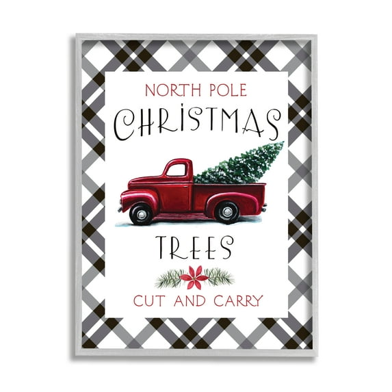 Stupell Indtries North Pole Christmas Trees Red Truck Black Plaid,11 x 14,Design by Elizabeth Tyndall