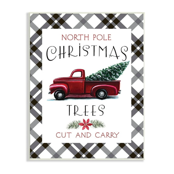 Stupell Indtries North Pole Christmas Trees Red Truck Black Plaid,13 x 19,Design by Elizabeth Tyndall