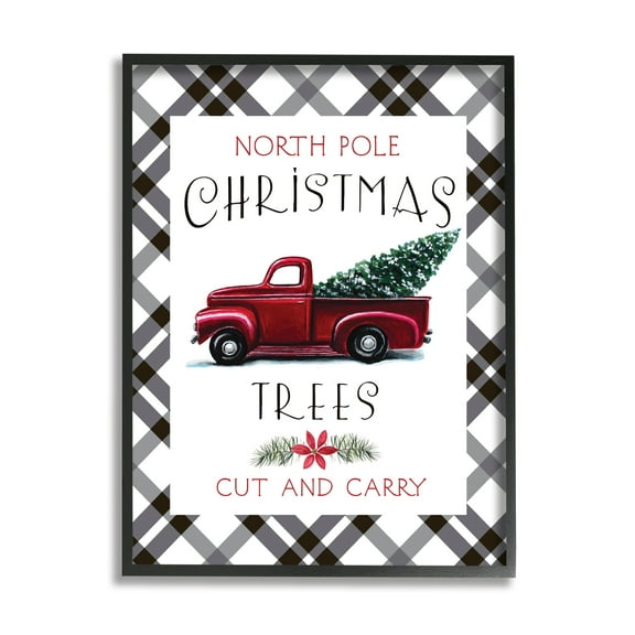 Stupell Indtries North Pole Christmas Trees Red Truck Black Plaid,16 x 20,Design by Elizabeth Tyndall