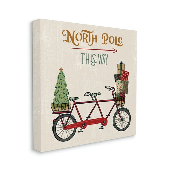 Stupell Indtries North Pole Directional Red Christmas Tandem Bicycle Canvas Wall Art, 36 x 36, Design by Zirk Design