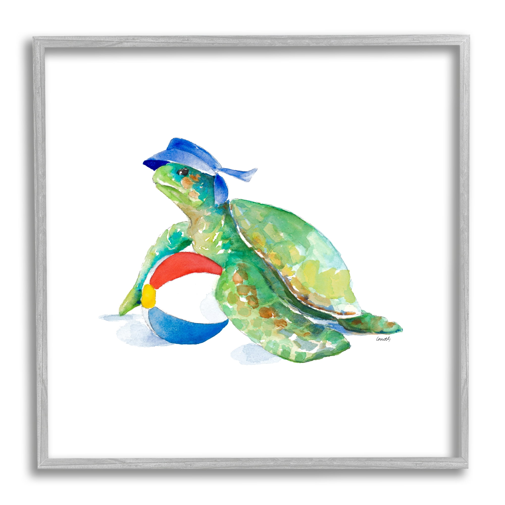 Stupell Indtries Ocean Tortoise Playful Beach Ball Aquatic Turtle,12 x 12,Design by Lanie Loreth