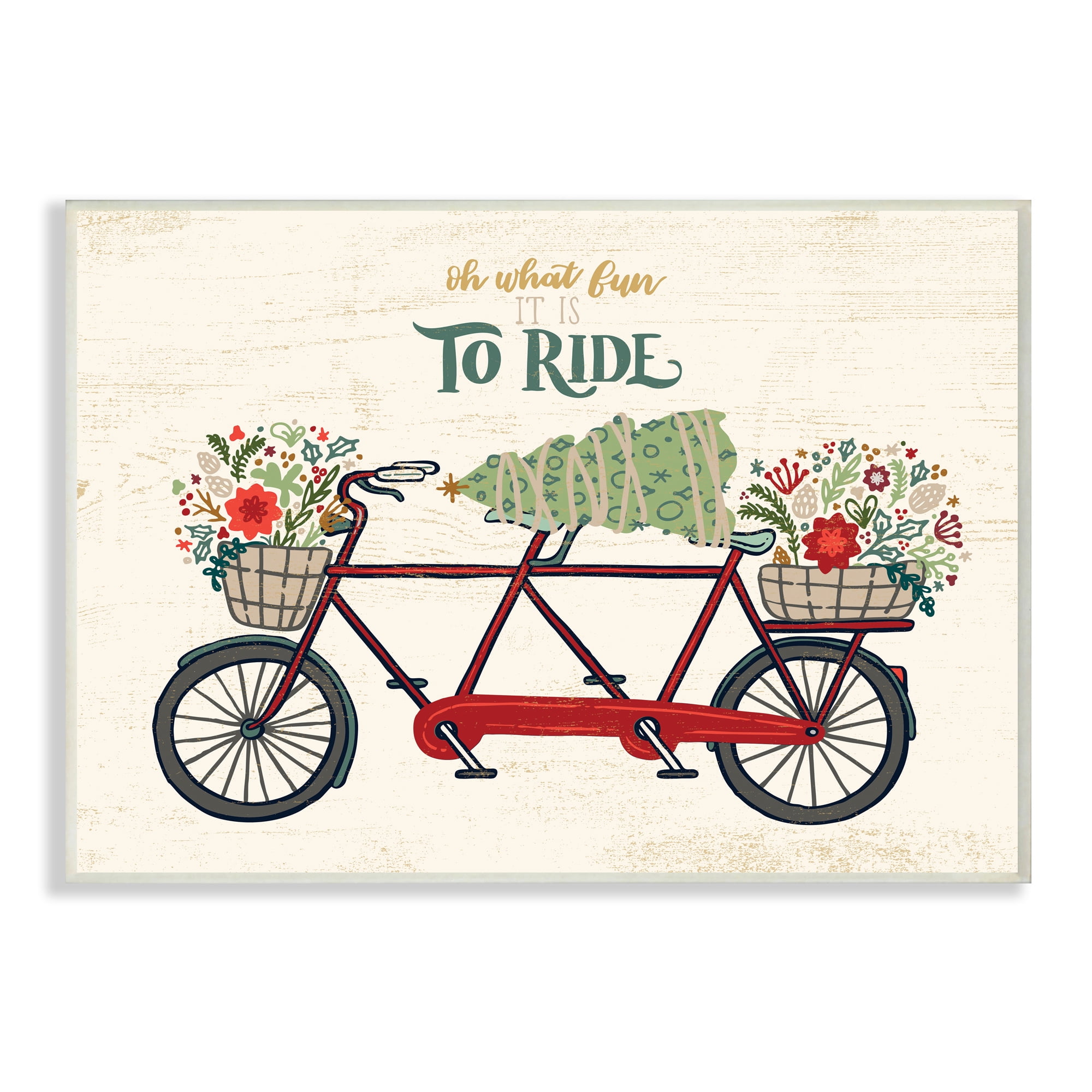 Stupell Industries Oh What Fun Christmas Sentiments Red Tandem Bicycle Transportation Painting Unframed Art Print Wall Art, 10 x 15