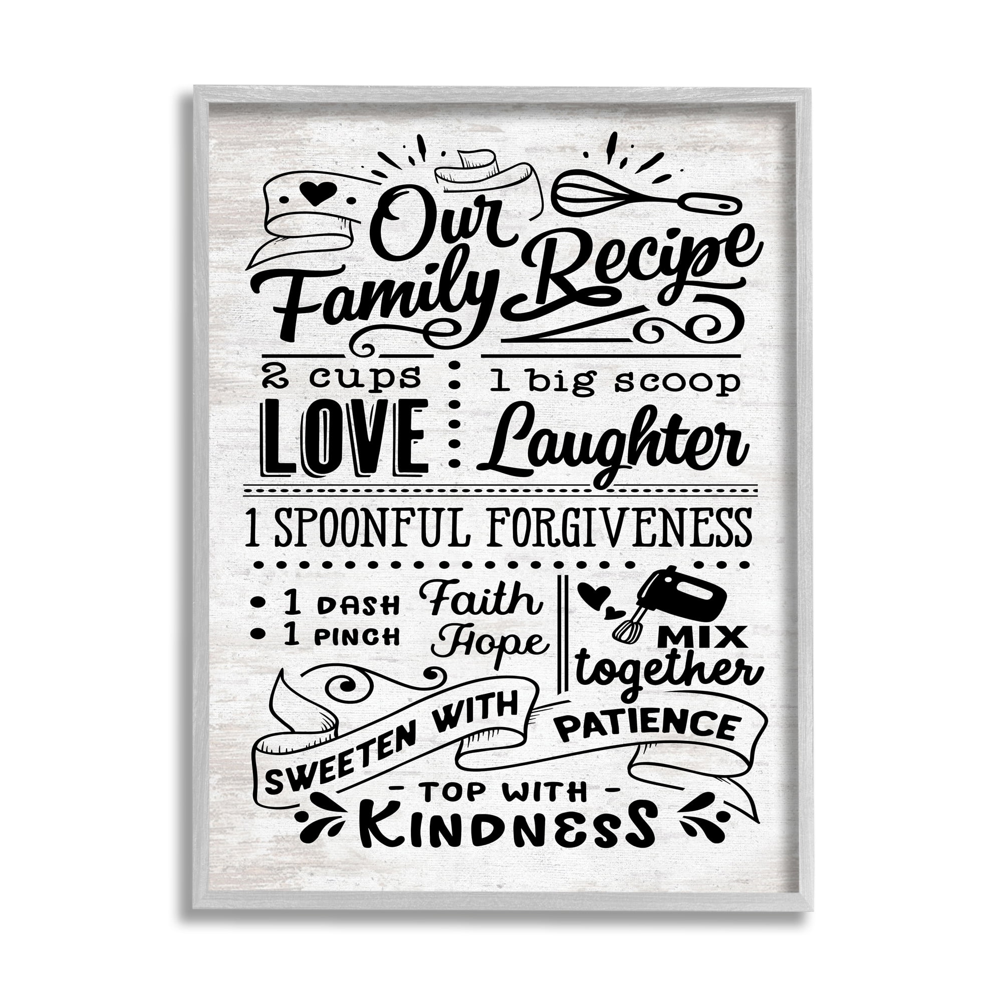 Stupell Indtries Our Family Recipe Motivational Kitchen Phrases Life Ingredients,24 x 30,Design by Lettered and Lined