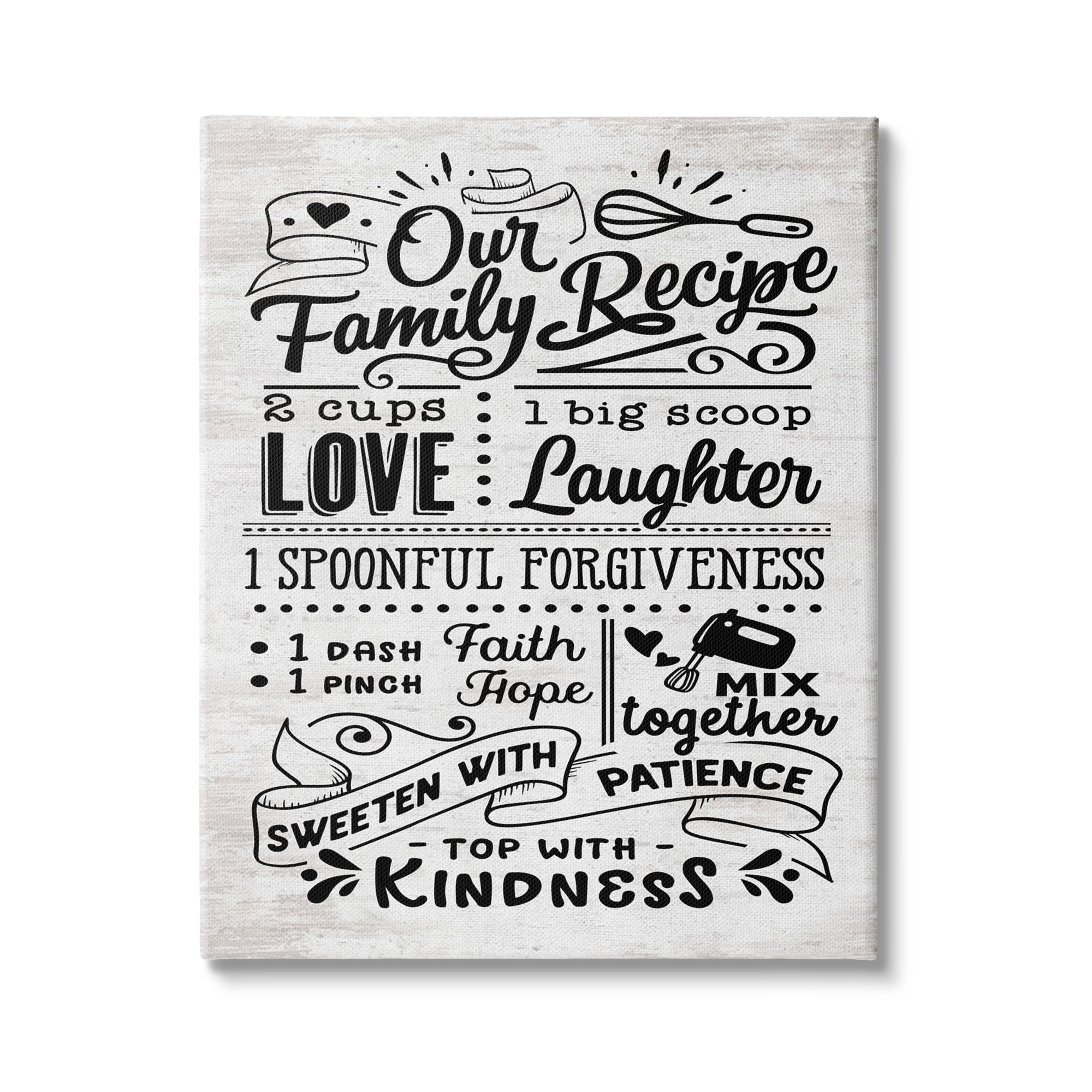 Stupell Indtries Our Family Recipe Motivational Kitchen Phrases Life Ingredients,36 x 48,Design by Lettered and Lined