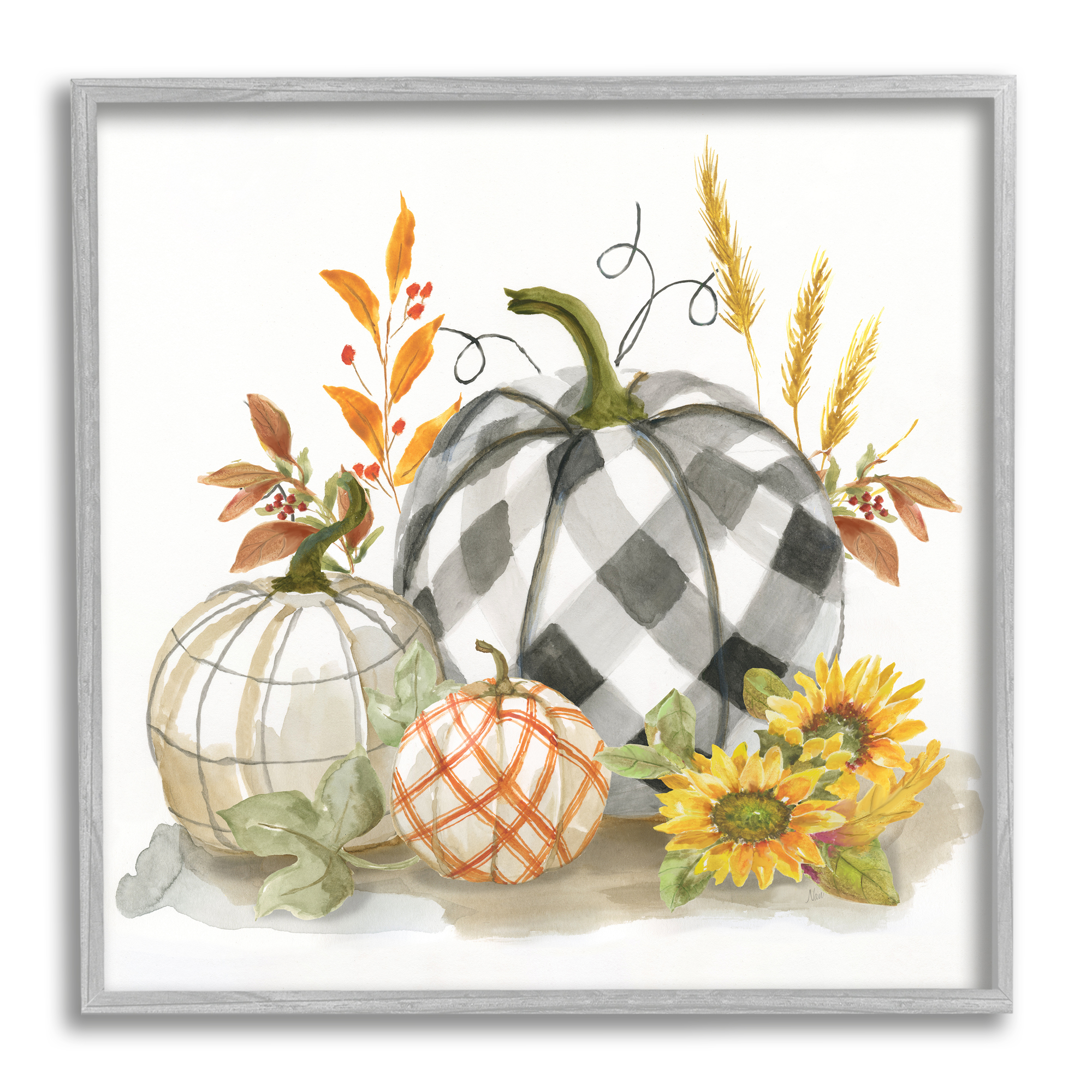 Stupell Indtries Patchwork Patterned Pumpkins Fall Harvest Still Life,12 x 12,Design by Nan