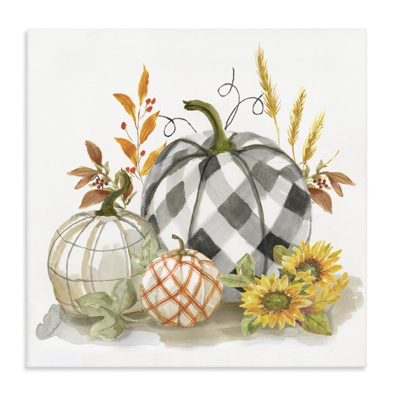 Stupell Industries French Country Fall Patchwork Patterned Pumpkins Canvas Art, 17 x 17, by Nan