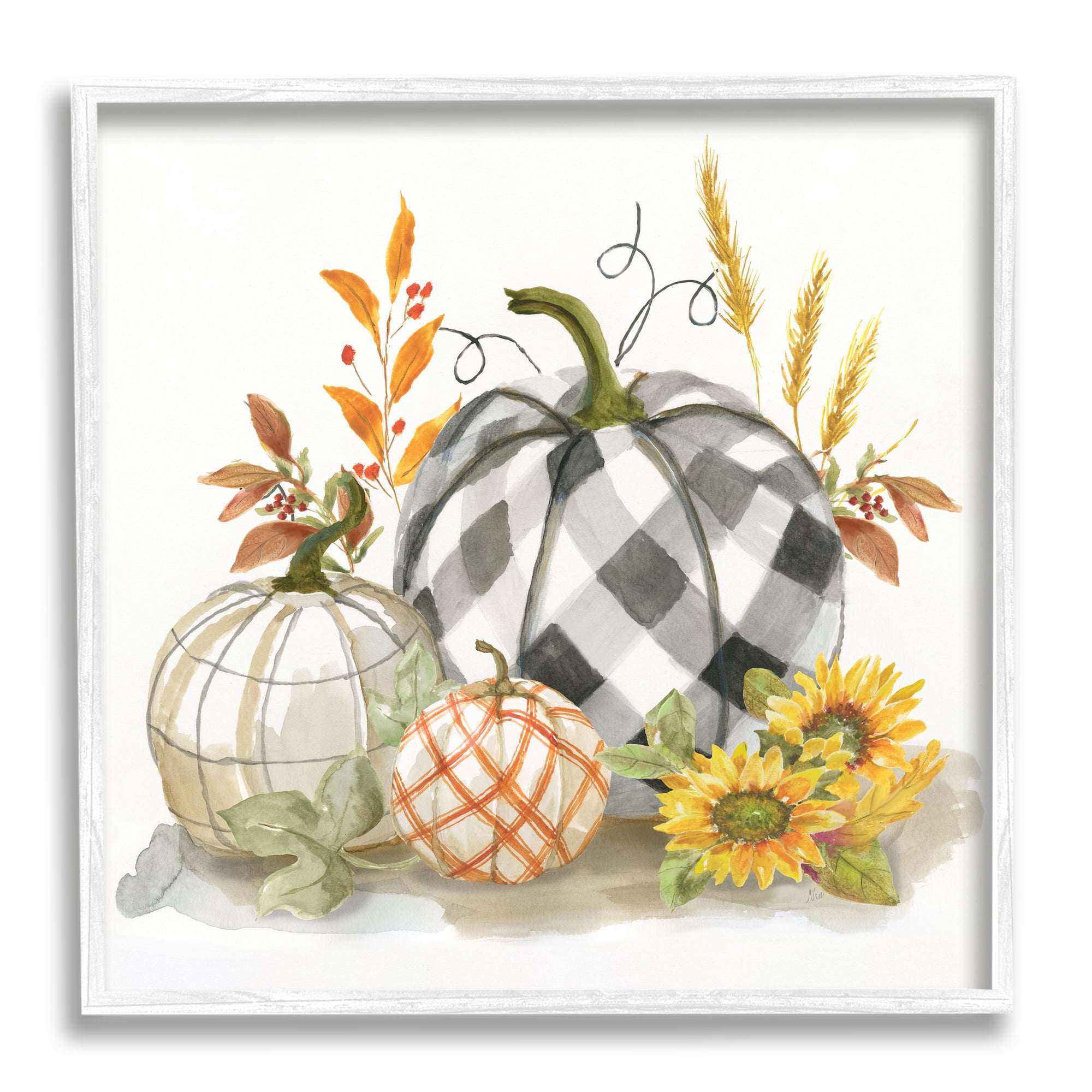 Stupell Indtries Patchwork Patterned Pumpkins Fall Harvest Still Life,17 x 17,Design by Nan
