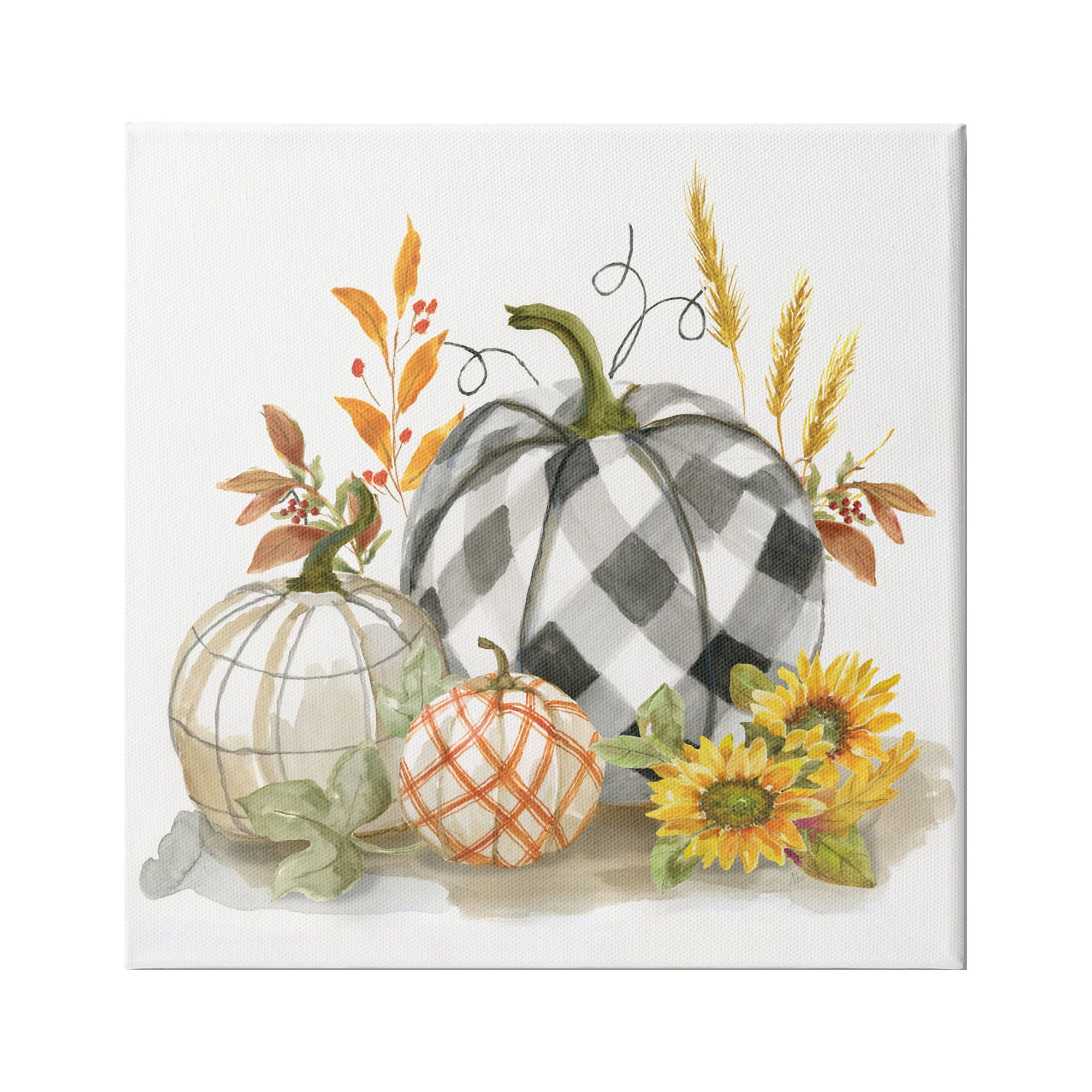 Stupell Indtries Patchwork Patterned Pumpkins Fall Harvest Still Life,24 x 24,Design by Nan
