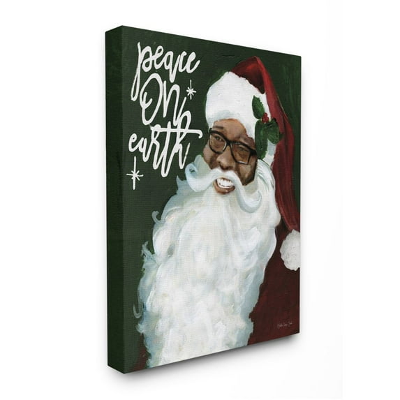 Stupell Indtries Peace On Earth Phrase Santa Portrait Painting Designed by Stellar Design Studio