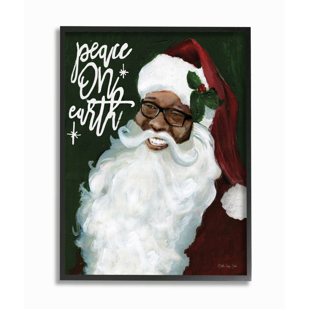 Stupell Indtries Peace On Earth Phrase Santa Portrait Painting Designed by Stellar Design Studio