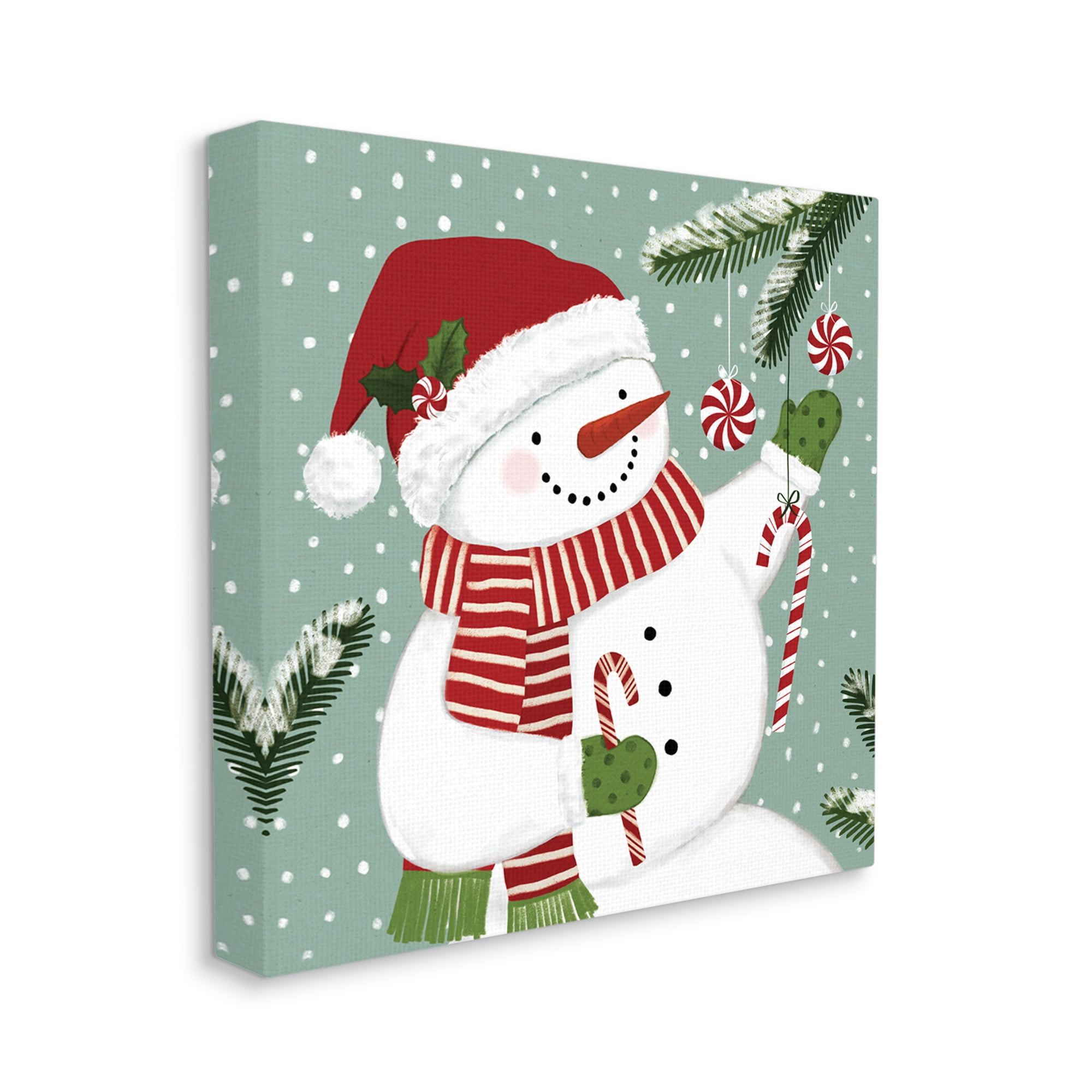 Stupell Industries Candy Cane Snowman Peppermint Winter Ornaments Holiday Painting Gallery Wrapped Canvas Art Print Wall Art, 24 x 24