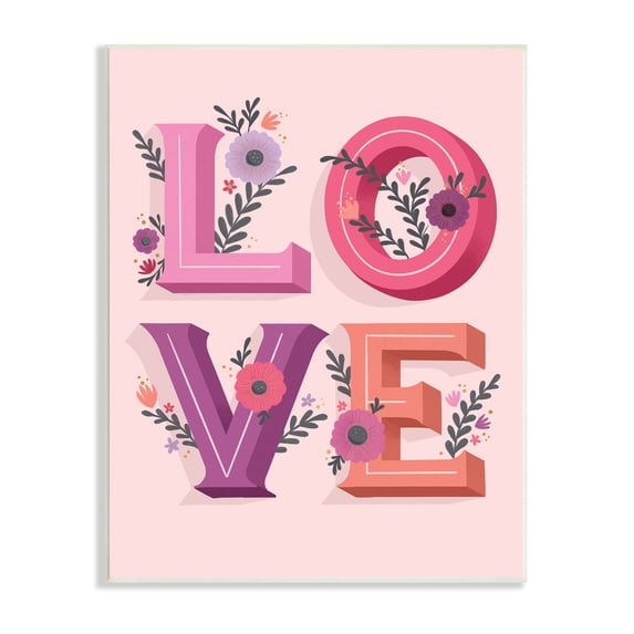 Stupell Indtries Pink Love Typography Bold Floral Letters Spring Flowers,10 x 15,Design by Richelle Lynn Garn