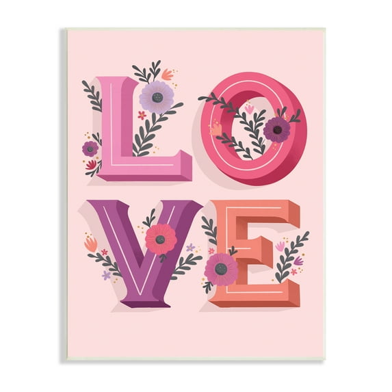 Stupell Indtries Pink Love Typography Bold Floral Letters Spring Flowers,13 x 19,Design by Richelle Lynn Garn