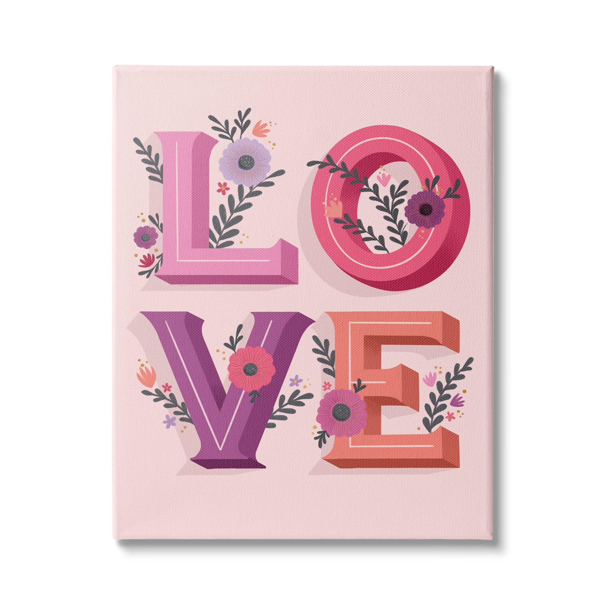 Stupell Indtries Pink Love Typography Bold Floral Letters Spring Flowers,16 x 20,Design by Richelle Lynn Garn