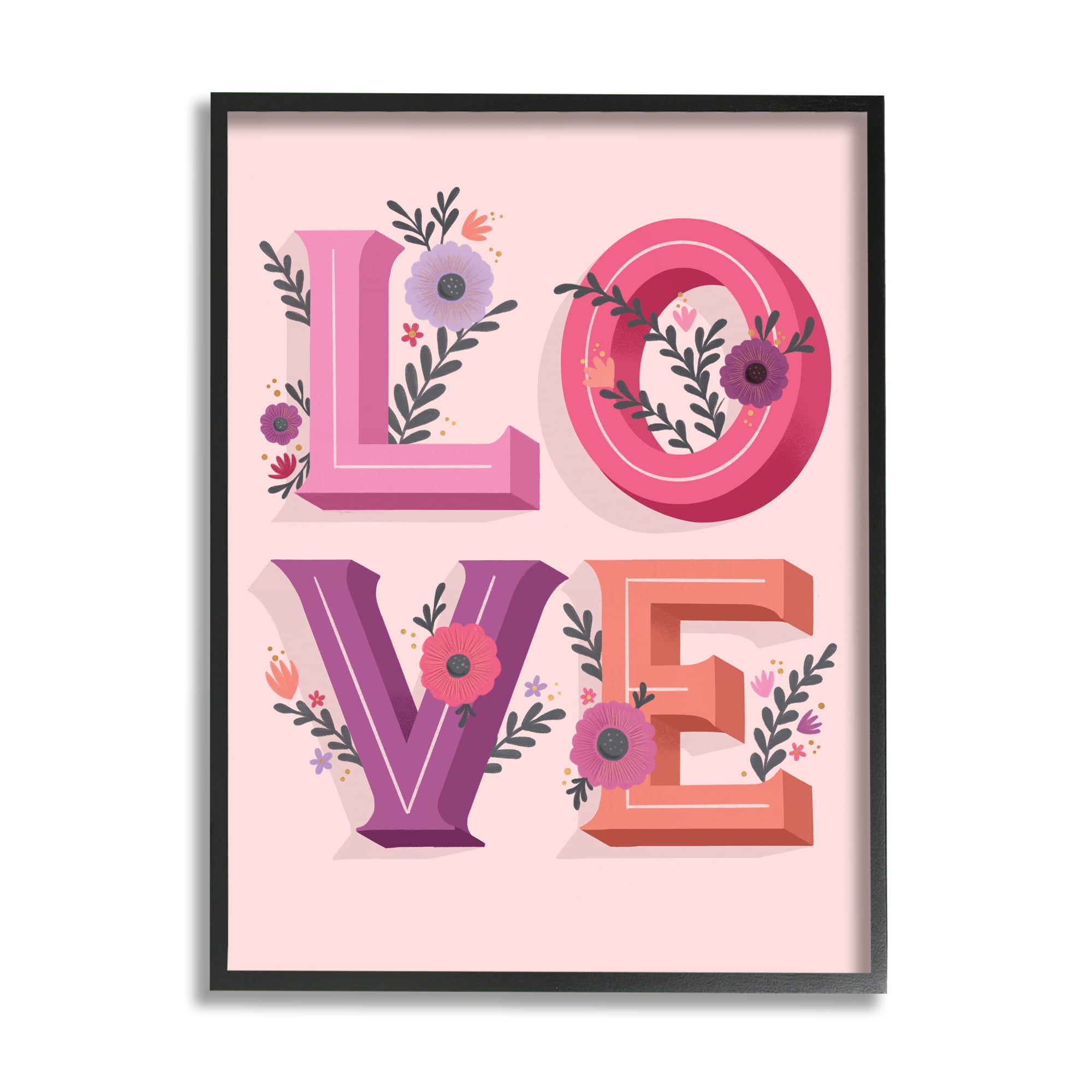 Stupell Indtries Pink Love Typography Bold Floral Letters Spring Flowers,16 x 20,Design by Richelle Lynn Garn