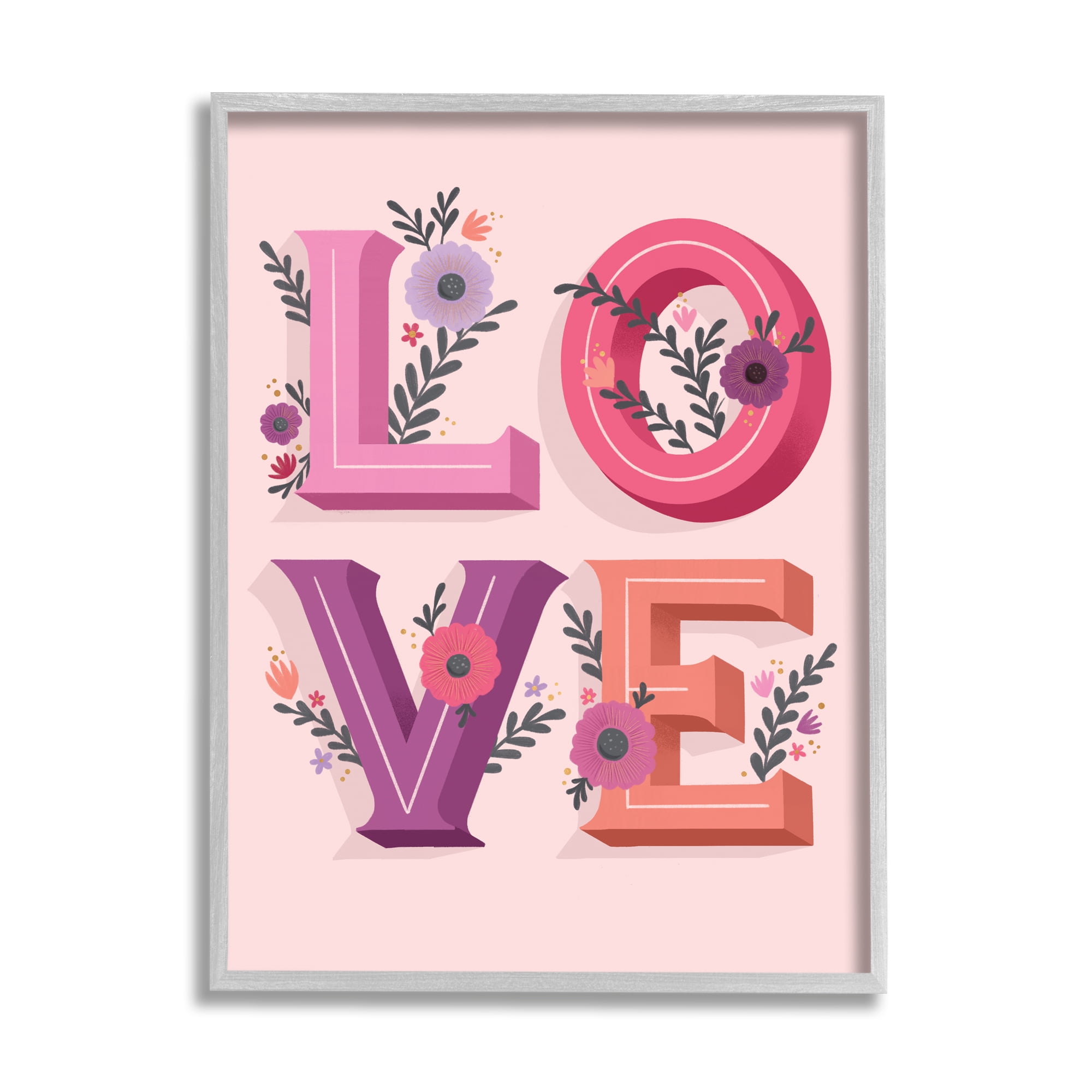 Stupell Indtries Pink Love Typography Bold Floral Letters Spring Flowers,24 x 30,Design by Richelle Lynn Garn