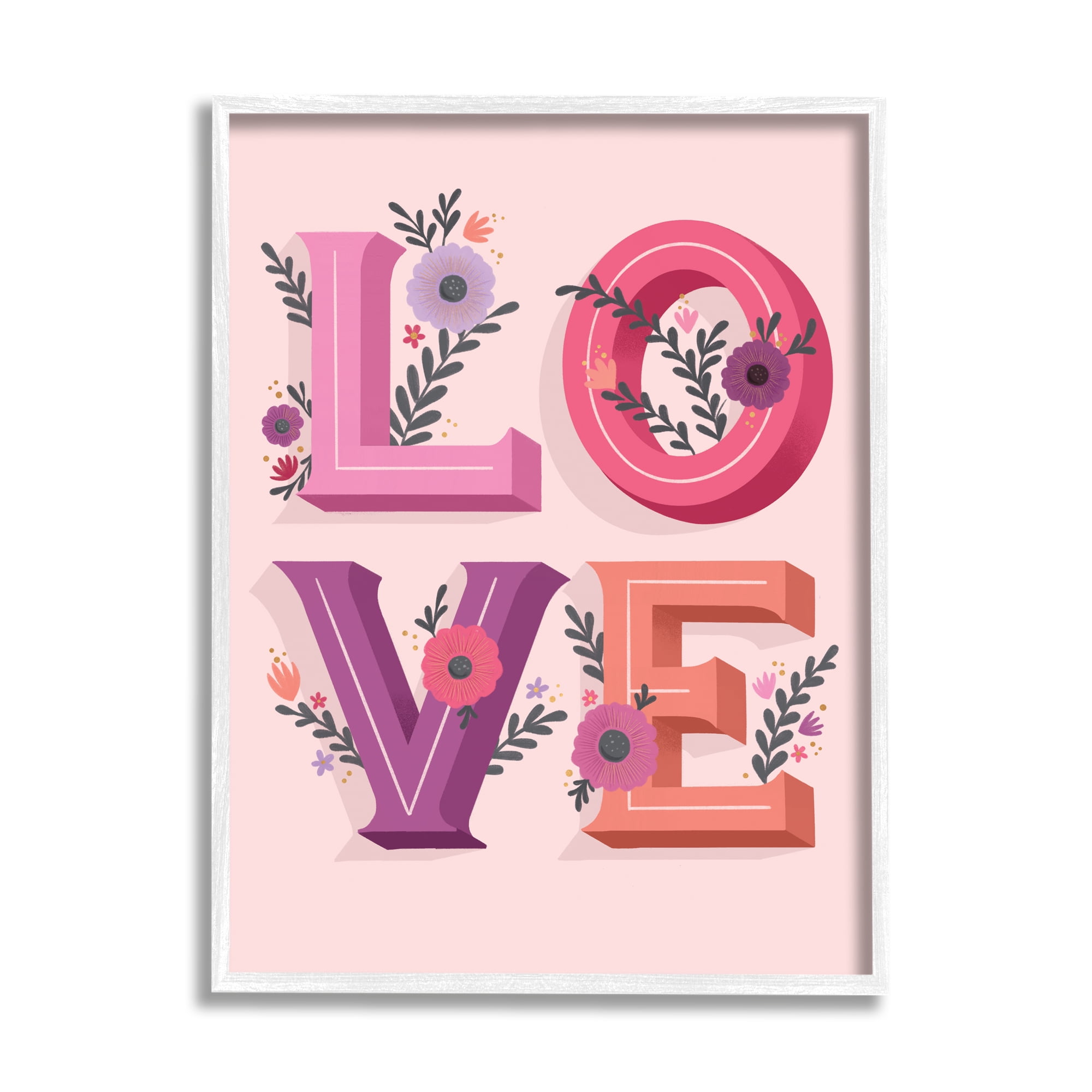 Stupell Indtries Pink Love Typography Bold Floral Letters Spring Flowers,24 x 30,Design by Richelle Lynn Garn